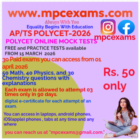 AP/TS 30  POLYCET-2026 ONLINE MOCK TESTS @ Rs 50 / only